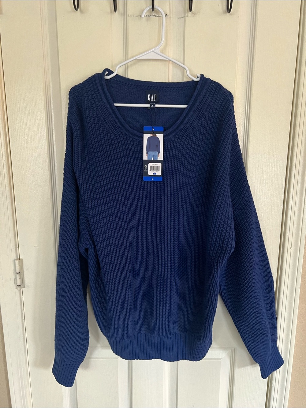 GAP Women’s Large Navy Blue 100% Cotton Chunky Knit Pullover Oversized NWT - Picture 7 of 9